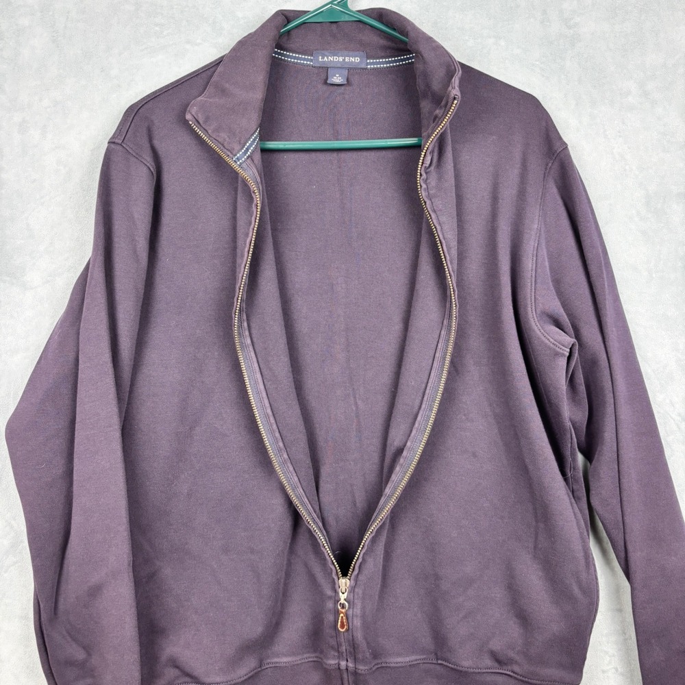 Lands End Mens Medium Purple Full Zip Mock Neck 100% Cotton Sweatshirt Jacket